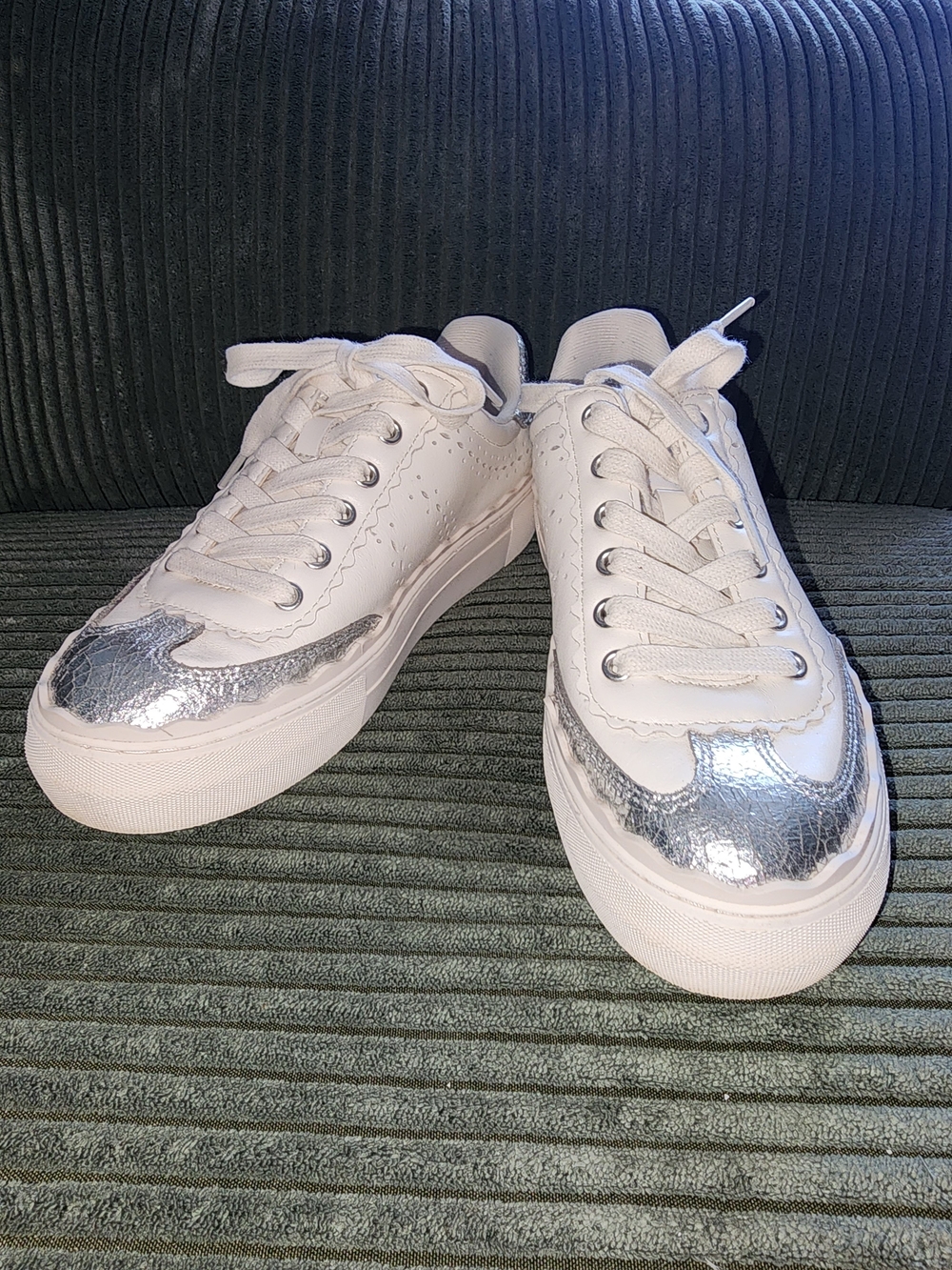Vince Camuto "Jenlie" White Sneakers with Silver Toe Detail